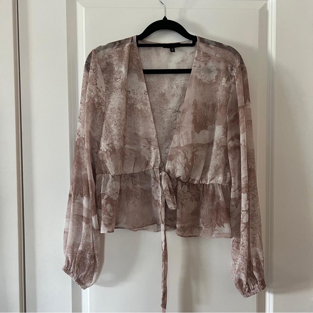 Dynamite Sheer Floral Tie-up Blouse